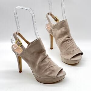 RENATTA JOP Suede Slingback Heels Womens 37 Taupe Gray Platform Stiletto Strap